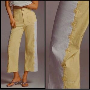 Anthropologie Maeve 30 Colette Cropped Wide-Leg Pants Embroidered Magic Fabric